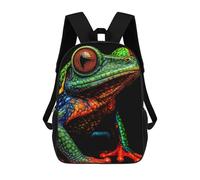 sinyumoney Colorful Frog Portrait on Black Background Backpack School Rucksack Casual Daypacks School Work Travel Bag for Men/Women 17inch