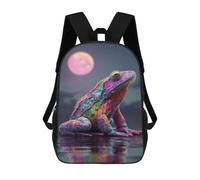 sinyumoney Colorful Frog with Full Moon Children's School Backpack Fashion Casual 17inch 3D Printed School Bags Boy School Backpack Large Backpack