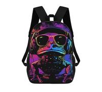 sinyumoney Colorful Frog with Headphones Backpack School Large School Backpack for Boys for Teenage Girls Boys Women Men 17inch