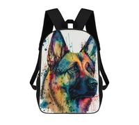 sinyumoney Colorful German Shepherd Art Print -1 Backpack Kids School Bag Boys Cartoon 3D Print Students Schoolbag Laptop Daypack for Boys Girls 17inch