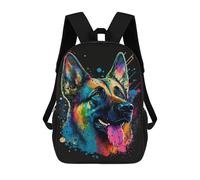 sinyumoney Colorful German Shepherd Art Print-2 Backpacks Kids 17inch School Backpack School Bag 3D Printed School Bag for Boys Elementary And Middle School Students