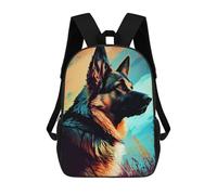 sinyumoney Colorful German Shepherd Portrait -2 3D Printed Children's School Backpack for Kids Travel Rucksacks Book Bags Kids School Bag 17inch