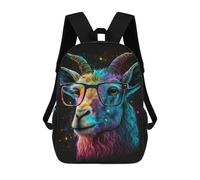 sinyumoney Colorful Goat with Glasses Art Print 3D Printed 17 Inch School Backpack Children's Backpacks 3D Printed Cool Knapsack for Boys Elementary And Middle
