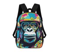 sinyumoney Colorful Gorilla Pilot Portrait School Bag Backpack Teen Schoolbag 3D Printing Adjustable Schoolbag Fashion Pocket Bag for Kids Boys Girls Students And Teenagers Fans 17inch