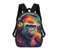 sinyumoney Colorful Gorilla with Headphones Art Print Rucksack Rucksack Casual Daypacks School Work Travel Bag for Men, Women & Teenage Boys 17inch
