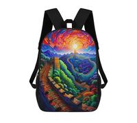 sinyumoney Colorful Great Wall Sunset Backpack Kids School Bag Boys Cartoon 3D Print Students Schoolbag Laptop Daypack for Boys Girls 17inch