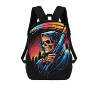 sinyumoney Colorful Grim Reaper Artwork Backpacks, Kids Backpack Student School Bag 3D Printed Travel Backpacks Fashion Accessory Backpack Children Waterproof School Bags 17inch