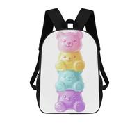 sinyumoney Colorful Gummy Bear Stack Kawaii Art Children's Backpack, 17 Inch 3D Printed School Backpack, Backpack Cartoon Adjustable School Bag for Primary School