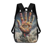 sinyumoney Colorful Hand with Eyes in Clouds Backpacks, Kids Backpack Student School Bag 3D Printed Travel Backpacks Fashion Accessory Backpack Children Waterproof School Bags 17inch