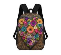 sinyumoney Colorful Heart-Shaped Flower Arrangement Rucksack Water Resistant Travel Backpack Computer Bag for Campus Outdoor Travel Sports 17inch