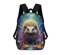 sinyumoney Colorful Hedgehog in Fantasy Forest Kids School Backpack 3D Printed Fashion School Bag Casual School Bag for Boys Elementary And Middle School Students 17inch