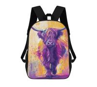 sinyumoney Colorful Highland Cow Painting 17inch School Bag 3D Printed Children's School Backpack Casual Fashion Travel Backpacks for Kids School Students