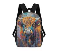 sinyumoney Colorful Highland Cow Painting School Backpack Lightweight Airport College Students Back Pack for Boys/Girls/Teenagers 17inch