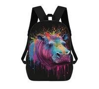sinyumoney Colorful Hippo Art Print Backpack School Bag Lightweight Airport College Students Back Pack for School/Work/Travel 17inch