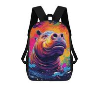sinyumoney Colorful Hippo Painting 3D Printed 17inch Kids School Bag Rucksacks Children's School Fashion Casual Back Pack High Capacity Travel Book Bags