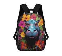sinyumoney Colorful Hippo Portrait Backpack Schoolbags for Boys Girls Casual Sport Daypack Elementary Primary Large Capacity Bookbags 17inch