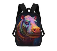 sinyumoney Colorful Hippo Sculpture 3D Printed Children's School Backpack for Kids High Capacity Travel Rucksacks Book Bags Kids School Bag Back Pack 17inch