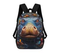 sinyumoney Colorful Hippo with Birds Kids Backpack,School Backpack Kids School Bag 3D Printed Cartoon Large Capacity Backpack for Kids Boys And Girls 17inch