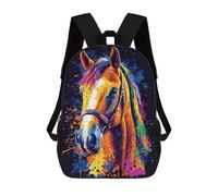 sinyumoney Colorful Horse Art Print-1 School Backpack Lightweight Airport College Students Back Pack for Boys/Girls/Teenagers 17inch