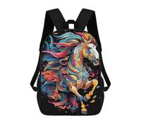 sinyumoney Colorful Horse Illustration Backpack School Bag High Secondary School Bags Casual Backpack for Teenage Girls Boys Women Men 17inch