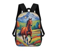 sinyumoney Colorful Horse in Landscape Digital Art 3D Printed Children's School Backpack for Kids High Capacity Travel Rucksacks Book Bags Kids School Bag Back Pack 17inch