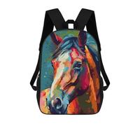 sinyumoney Colorful Horse Portrait Artwork 3D Printed Children's School Backpack for Kids High Capacity Travel Rucksacks Book Bags Kids School Bag Back Pack 17inch