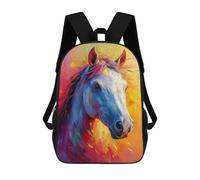 sinyumoney Colorful Horse Portrait Children's Backpack, 17 Inch 3D Printed School Backpack, Backpack Cartoon Adjustable School Bag for Primary School
