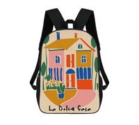 sinyumoney Colorful House Illustration La Dolce Casa 3D Printed 17 Inch School Backpack Casual Children's Backpacks 3D Printed for Boys Elementary And Middle