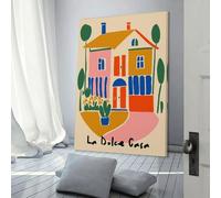 sinyumoney Colorful House Illustration La Dolce Casa Art Work for Home Walls Wall Decor Ready to Hang for Bathroom Toilet Decor Large Canvas Wall Art for Living Room 20x30inch(50x75cm)