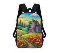 sinyumoney Colorful House in Floral Landscape Painting Backpack School Bag Large Water Resistant Laptop Backpack for Girls Boys Teenage 17inch