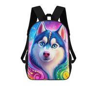 sinyumoney Colorful Husky Art Print-2 Kids Backpack,School Backpack Kids School Bag 3D Printed Cartoon Large Capacity Backpack for Kids Boys And Girls 17inch