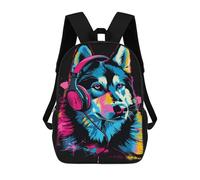 sinyumoney Colorful Husky Headphones Art Backpack School Bag Lightweight Casual Daypack School Backpacks for Teenage Girls Boys Women Men 17inch