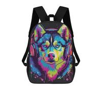 sinyumoney Colorful Husky Headphones Art Print School Backpack Water Resistant School Bag Business Backpack for Men/Women 17inch