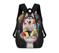 sinyumoney Colorful Husky Reading Newspaper on Toilet School Bags School Secondary High School College Backpack Travel for Boys/Girls/Teenagers 17inch