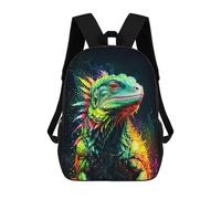 sinyumoney Colorful Iguana Portrait Neon Backpack School Large School Backpack for Boys - Perfect for Travel, Work And Daily Use 17inch