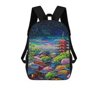 sinyumoney Colorful Japanese Village Night Sky Backpack School Bag Work Laptop Backpack Rucksack Bag for Boys/Girls/Teenagers 17inch