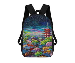 sinyumoney Colorful Japanese Village Night Sky Backpack School Bag Work Laptop Backpack Rucksack Bag for Boys/Girls/Teenagers 17inch