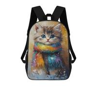 sinyumoney Colorful Kitten Scarf Art Print Backpack School Bag High Secondary School Bags Casual Backpack - Perfect for Travel, Work And Daily Use 17inch