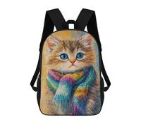 sinyumoney Colorful Kitten Scarf Painting Kids School Backpack 3D Printed Backpacks Fashion School Bag Rucksacks for Boys Elementary And Middle School Students 17inch