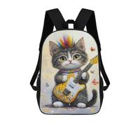 sinyumoney Colorful Kitten with Guitar 17inch School Bag 3D Printed Children's School Backpack Casual Fashion Travel Backpacks for Kids School Students