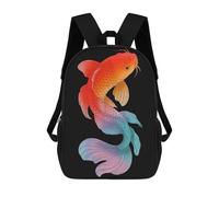 sinyumoney Colorful Koi Fish Illustration on Black Backpack School Bag Travel College Rucksack Backpacks for Men, Women & Teenage Boys 17inch