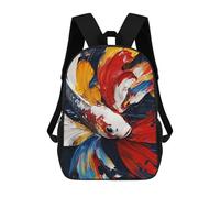 sinyumoney Colorful Koi Fish Painting-3 Backpacks Kids 17inch School Backpack School Bag 3D Printed School Bag for Boys Elementary And Middle School Students