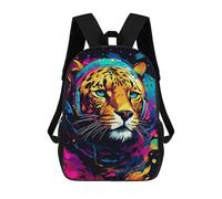 sinyumoney Colorful Leopard with Headphones Backpack School Rucksack Casual Daypacks School Work Travel Bag for Men, Women & Teenage Boys 17inch
