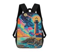 sinyumoney Colorful Lighthouse Coastal Scene -1 Backpacks Kids 17inch School Backpack School Bag 3D Printed School Bag for Boys Elementary And Middle School Students