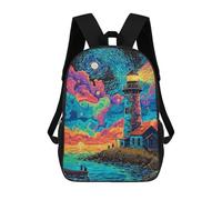 sinyumoney Colorful Lighthouse Sunset Painting School Backpack Secondary Causal Travel High School Bags for Camping Outdoor Adventures And Daily Travel 17inch