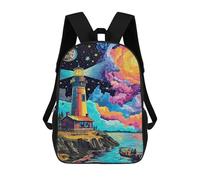 sinyumoney Colorful Lighthouse Sunset Scene Kids School Backpack 3D Printed Fashion School Bag Casual School Bag for Boys Elementary And Middle School Students 17inch