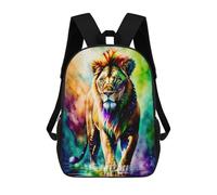 sinyumoney Colorful Lion Art Print-3 Children's Backpack, 17 Inch 3D Printed School Backpack, Backpack Cartoon Adjustable School Bag for Primary School