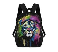 sinyumoney Colorful Lion Face Art Print 3D Printed 17inch School Bag Children's School Backpack Travel Backpacks Casual Fashion Bag for Kids School Students
