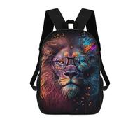 sinyumoney Colorful Lion Glasses Art Print -3 Backpacks 3D Printed 17inch Kids School Backpack Outdoor Casual Daypack Casual Travel Bags for Middle School Students