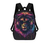 sinyumoney Colorful Lion Headphones Art Print -3 Backpack School Bag High Secondary School Bags Casual Backpack for Teenage Girls Boys Women Men 17inch